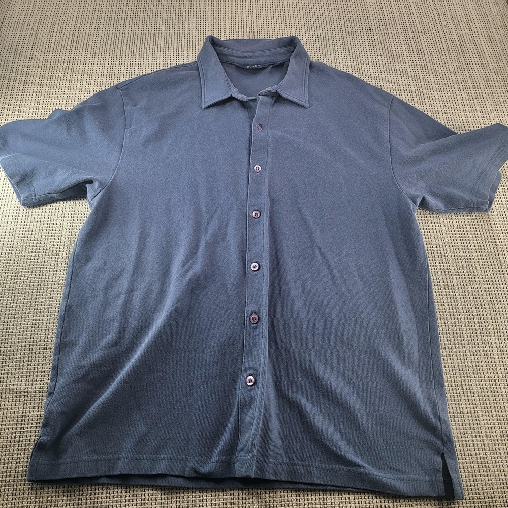 Brooks Brothers Shirt Mens Large Blue Stretch Knit‎ Short Sleeve Button Up USA